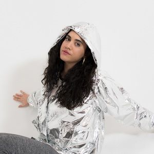 Metallic silver rain coat